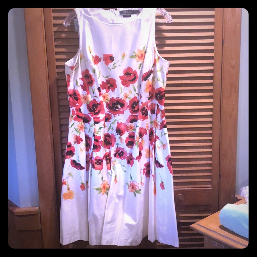 Ralph Lauren white floral pleated dress size 14